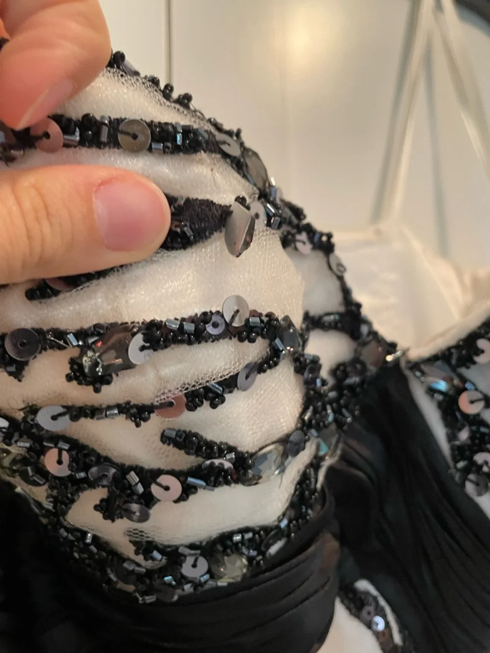 Jovani white black sequined strapless fit and flare Prom Gown - Picture 8 of 9